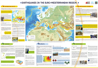 Carte Méditerranée - tremblements de terre en région euro-méditerranéenne - Séismes poster pédagogique